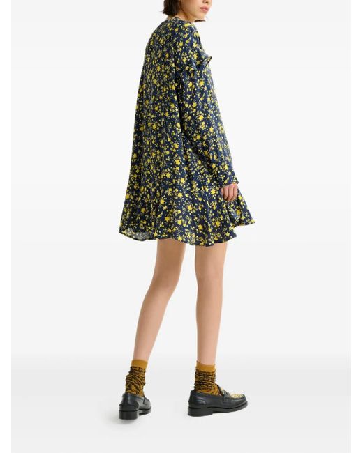 Essentiel Antwerp Blue Floral Ruffled Asymmetric Day Dress