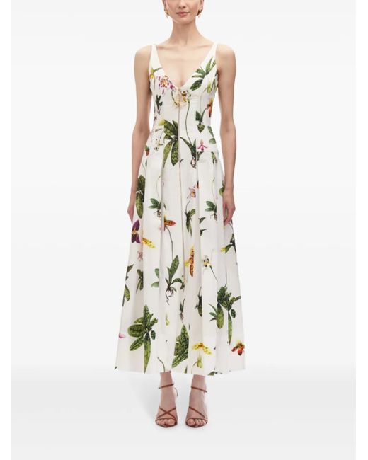 Oscar de la Renta White Orchid Zip-Front Poplin Dress