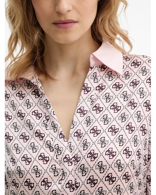 Guess Pink Blerta Collar Belted Monogram Mini Dress