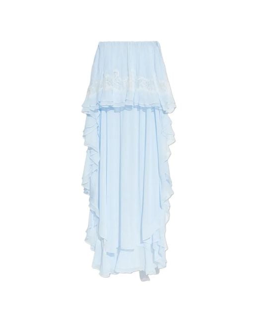 LoveShackFancy Blue Jolina Lace-Detail Ruffled High-Low Skirt