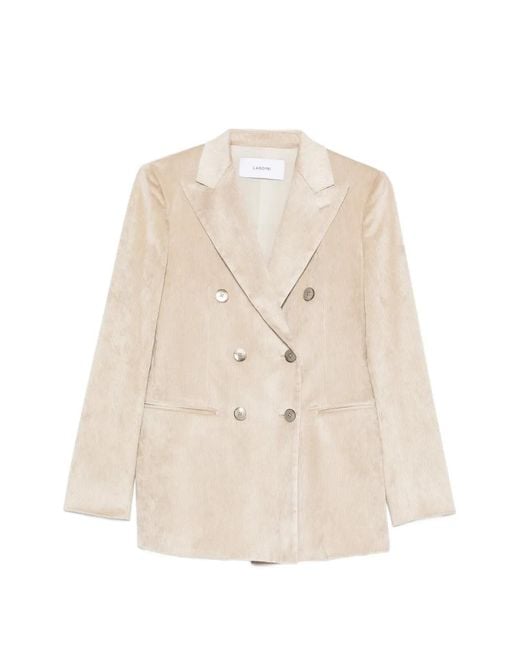 Lardini Natural Double-Breasted Corduroy Blazer