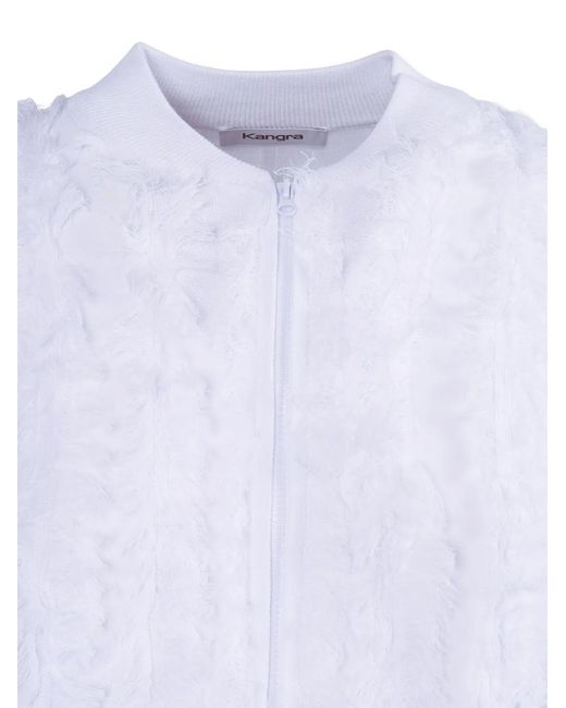 Kangra White Fringe-Detail Bomber Jacket