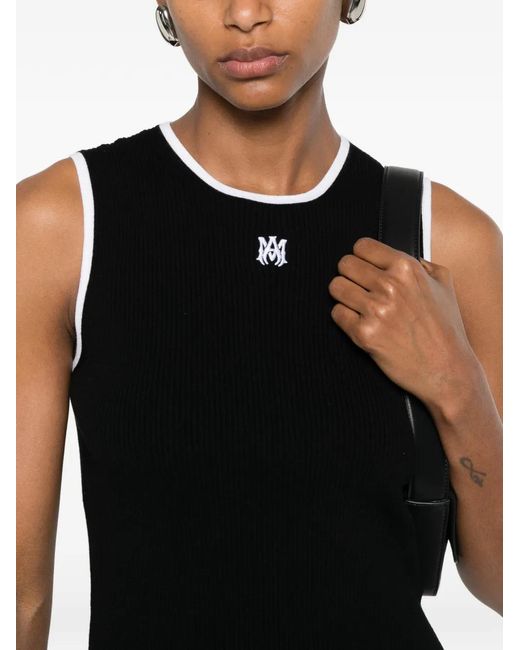 Amiri Black Ma Logo-Embroidered Ribbed Tank Top