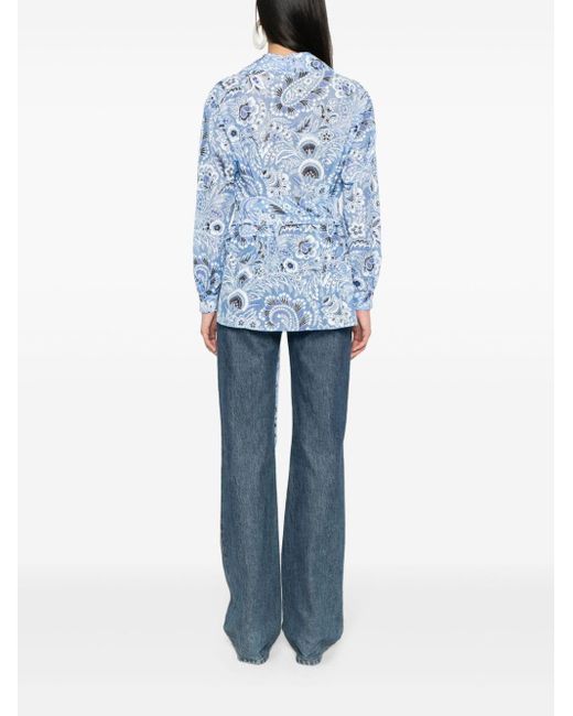 Etro Blue Seiden-Baumwoll-Hemd mit Blumen-Print