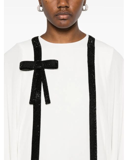 Jean Louis Sabaji White Bow-Detail Draped Abaya