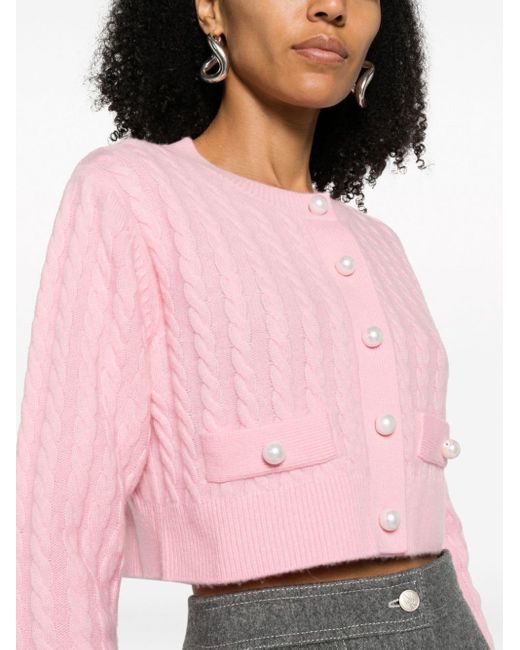Sandro Pink Cable-knit Faux-pearl Cardigan