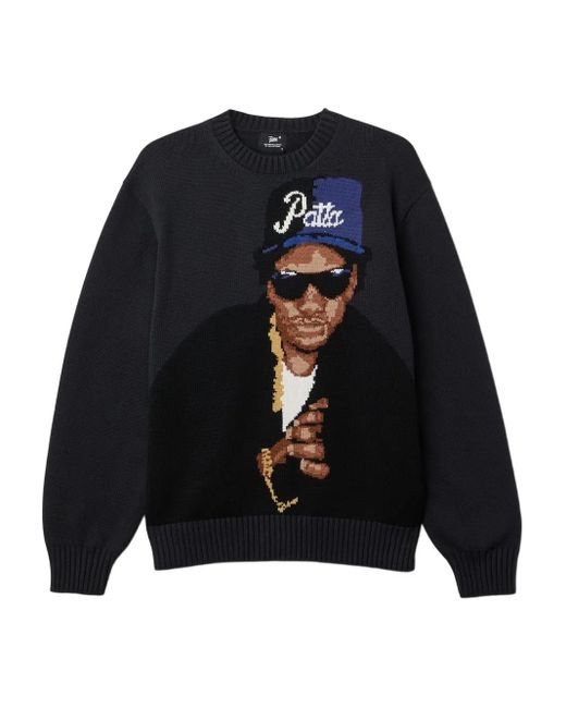 PATTA Blue Intarsia-Knit Easy-E Sweater