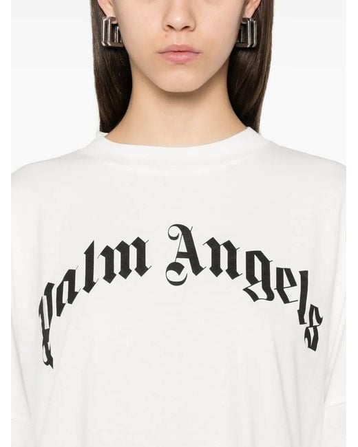 Palm Angels White Curved Logo Cotton T-Shirt