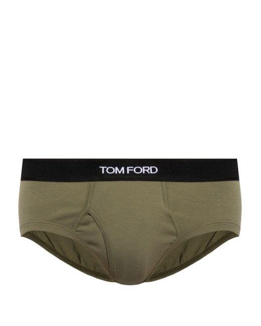 Tom Ford Green Logo-waistband Stretch-cotton Briefs for men