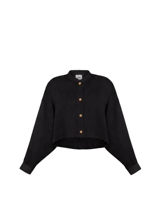 LeKasha Black Yona Cropped Long-Sleeve Shirt
