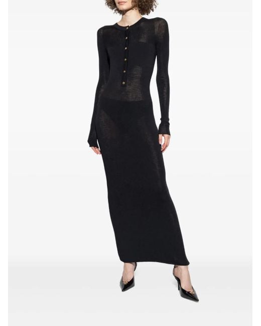 Versace Black Merino Wool Ribbed Knit Maxi Dress