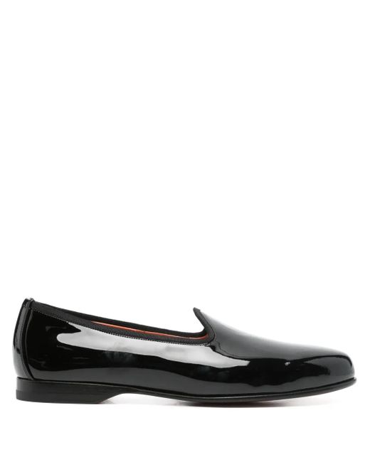 Santoni Black Leather Slippers for men