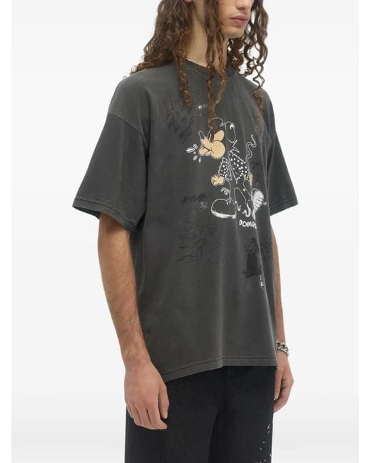 DOMREBEL Gray Spit Cartoon-Print T-Shirt for men
