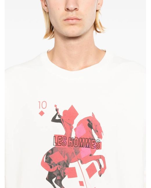 Les Hommes White Printed T-Shirt for men