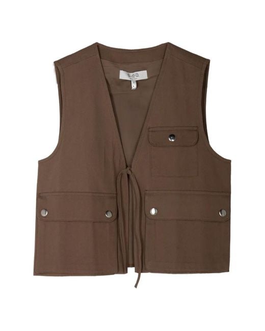 Sea Brown Lois Button Twill Vest