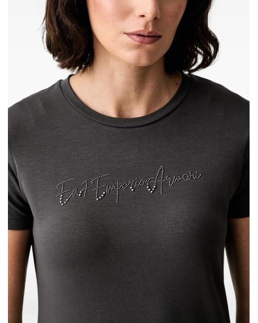 EA7 Black Rhinestone-Embellished Logo-Print T-Shirt