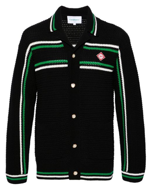 Casablancabrand Black Striped Crochet-effect Cardigan for men