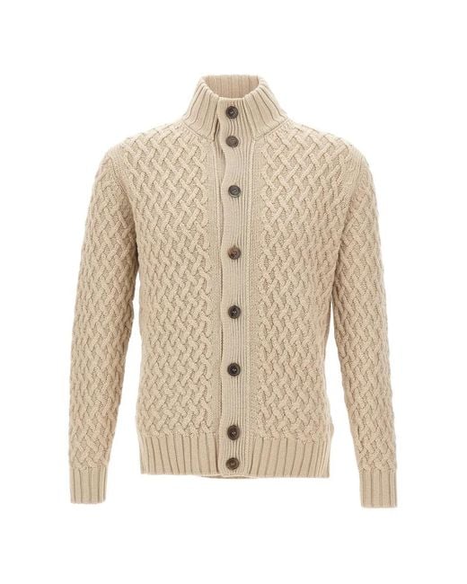 FILIPPO DE LAURENTIIS White Cable-Knit Button-Up Cardigan for men