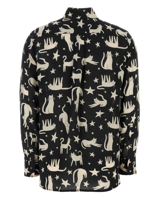 Weekend by Maxmara Black Tabella Cat-Print Shirt