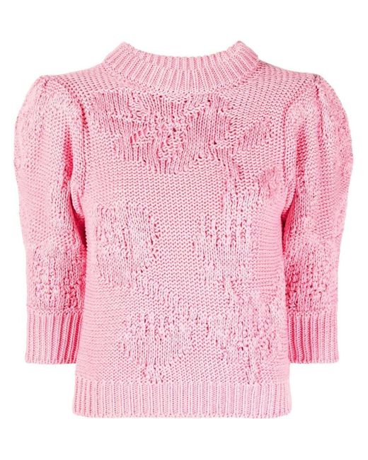 CECILIE BAHNSEN Pink Hodaya Puff-sleeve Knitted Top