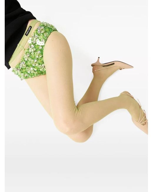 Miu Miu Green Embroidered Beaded Silk Briefs