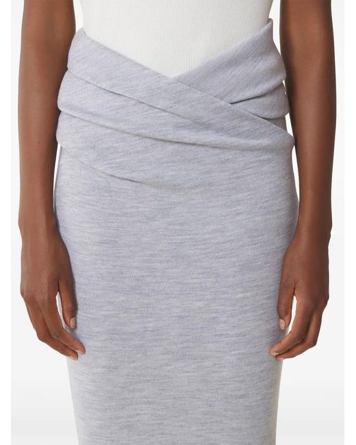 Lanvin Gray Draped Wrap-Effect Midi Skirt