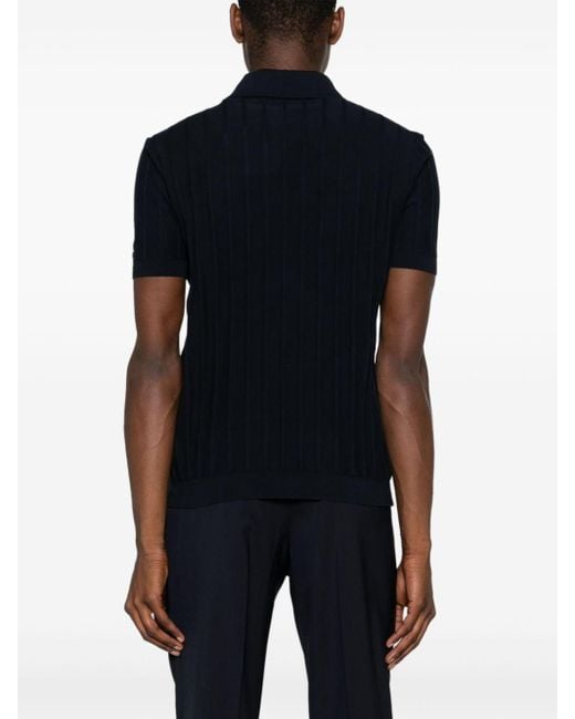 Paul & Shark Black Ribbed Fine-knit Polo Shirt for men