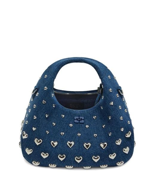 Ganni Blue Heart-Stud Mini Tote Bag