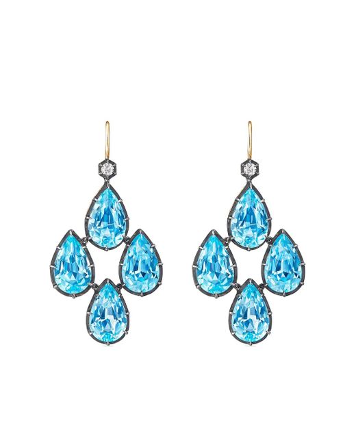 Fred Leighton Blue Pear Shape Topaz Diamond Chandelier Earrings