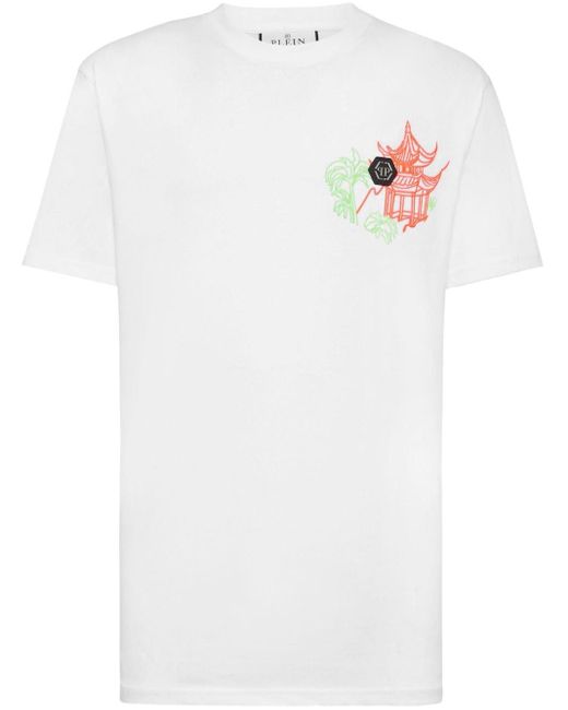 Philipp Plein White Embroidered Cotton T-shirt for men