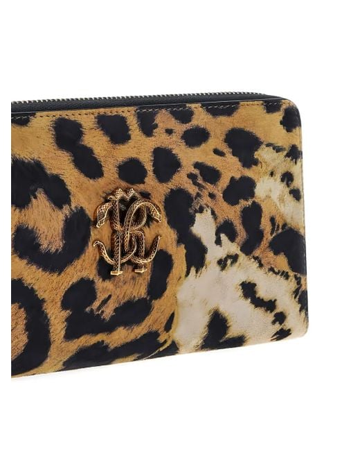 Roberto Cavalli Brown Leopard-Print Zip-Around Wallet