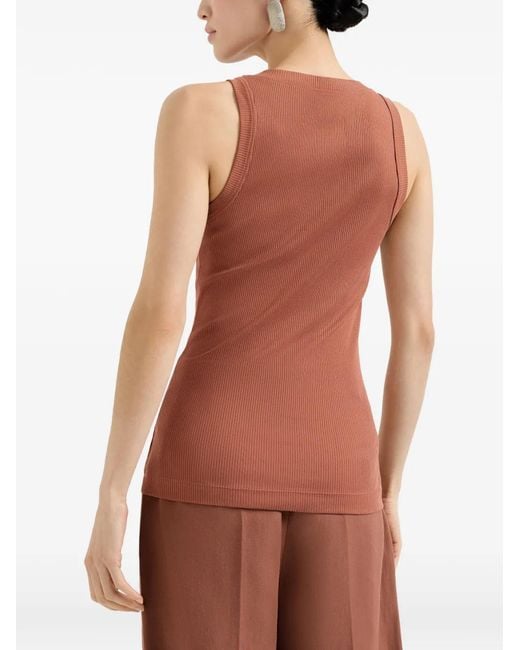 Brunello Cucinelli Brown Ribbed Trim Top
