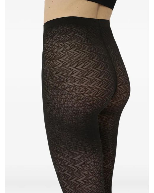 Wolford Black Wave-Pattern Circular-Knit Tights