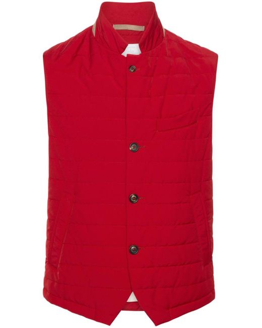 Eleventy Red Button-up Quilted Gilet for men
