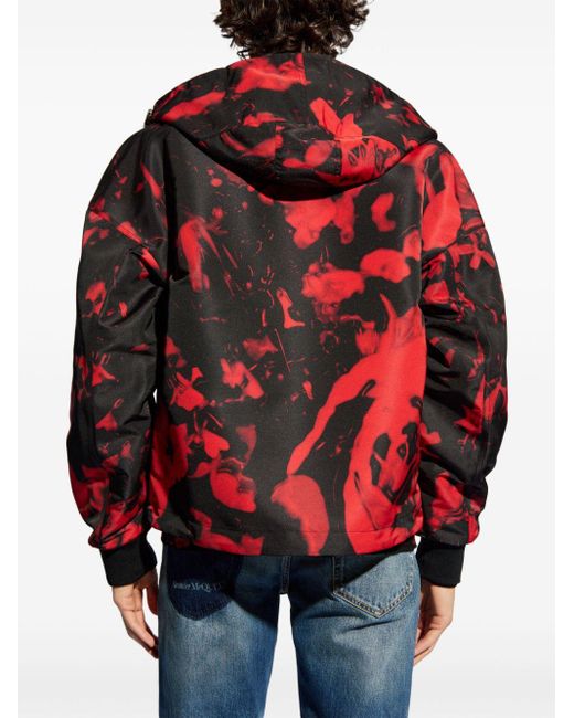 Alexander McQueen Red Wax Flower-print Hooded Jacket for men