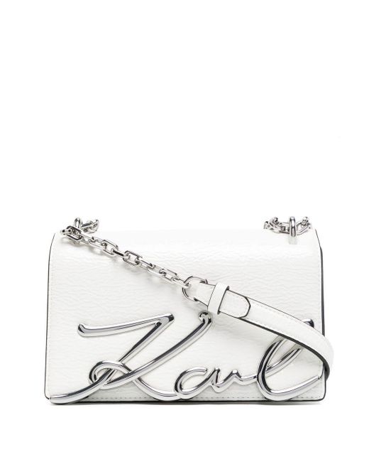 Karl Lagerfeld Leather Small K/signature Shoulder Bag in White | Lyst ...