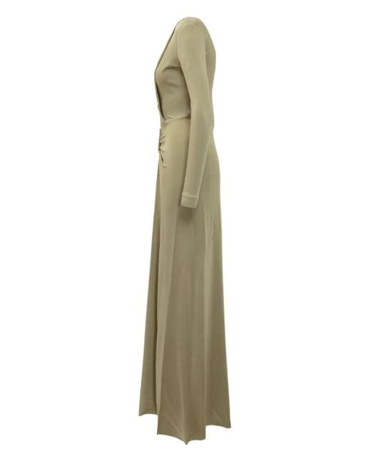 Victoria Beckham Green V-Neck Embellished Gown