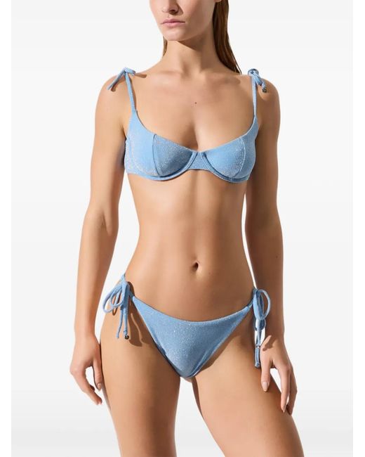 Karl Lagerfeld Blue Signature Lurex Cheeky Bikini Bottoms