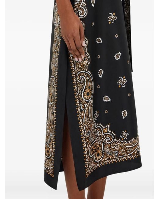 Ferragamo Black Arabesque Print Silk Caftan