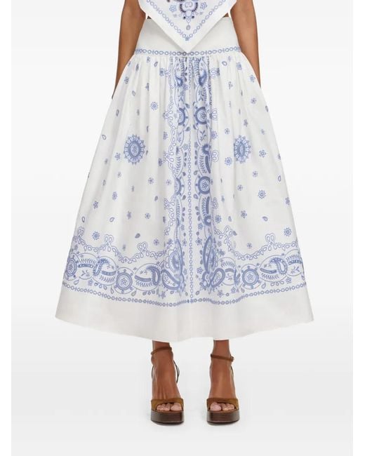 Self-Portrait White Paisley-Embroidered Maxi Skirt