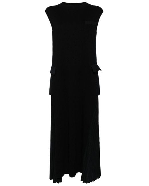 Sacai Black Sleeveless Ribbed-knit Maxi Dress