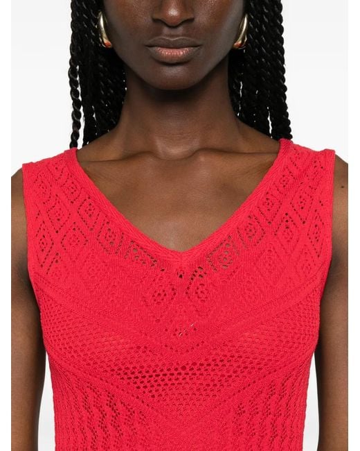 Blugirl Blumarine Red Crochet-Knit V-Neck Maxi Dress