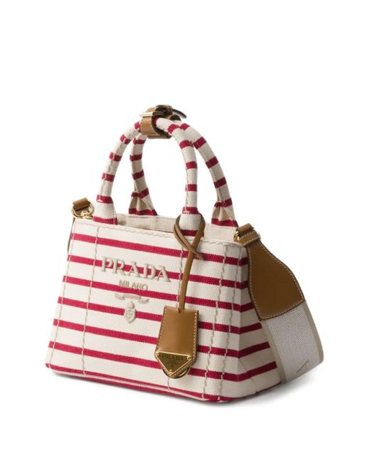 Prada Pink Gestreifte Mini-Tasche aus Canvas