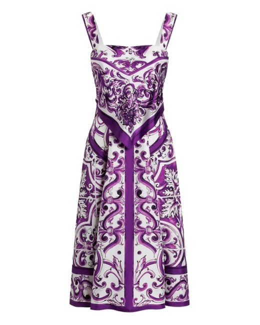 Dolce & Gabbana Majolica-Print Silk Twill Dress Purple