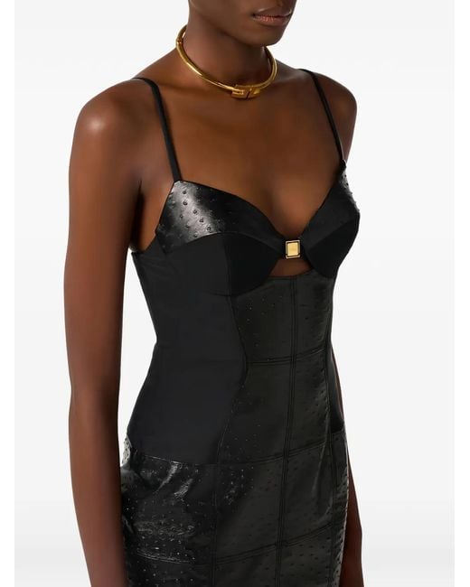 Elisabetta Franchi Black Dress With Ostrich Print