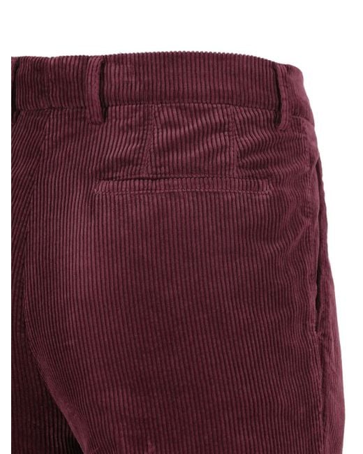 Brunello Cucinelli Red Pleated-Front Corduroy Trousers for men
