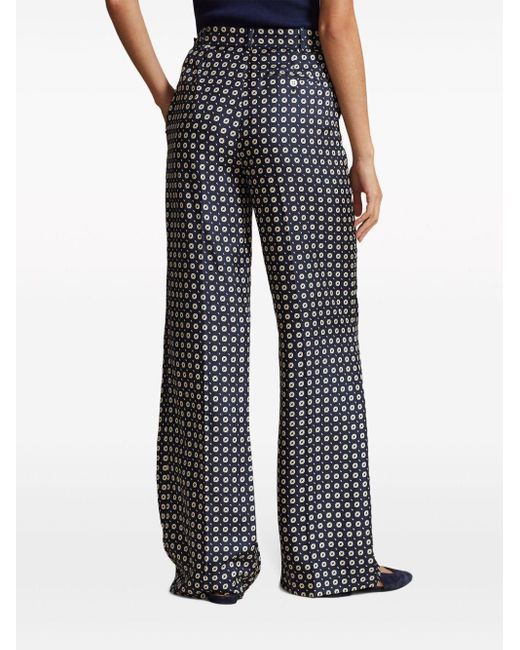 Polo Ralph Lauren Blue Geometric-print Straight-leg Trousers