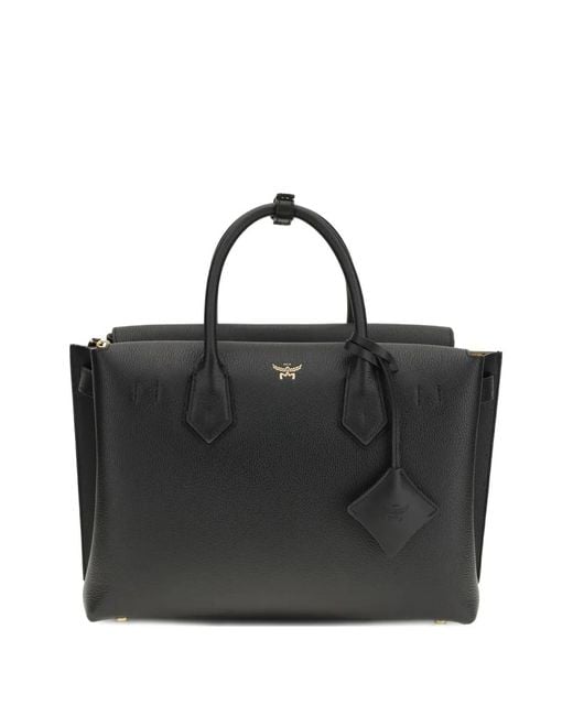 MCM Black Sac Cabas Milla Format Moyen En Cuir