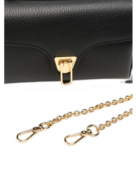 Coccinelle Black Medium Double Beat Leather Tote Bag