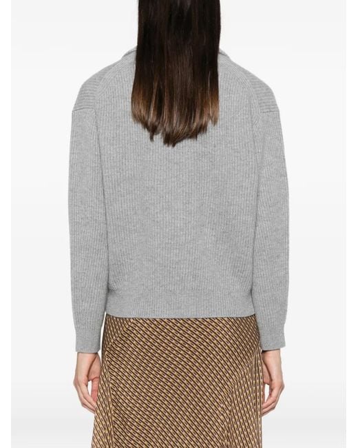 Forte_forte Gray Ribbed-Knit Shawl-Collar Cardigan